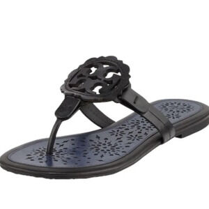 Tory Burch Miller Scallop Leather Sandals Navy Blue/Black Slide Women’s Size 10